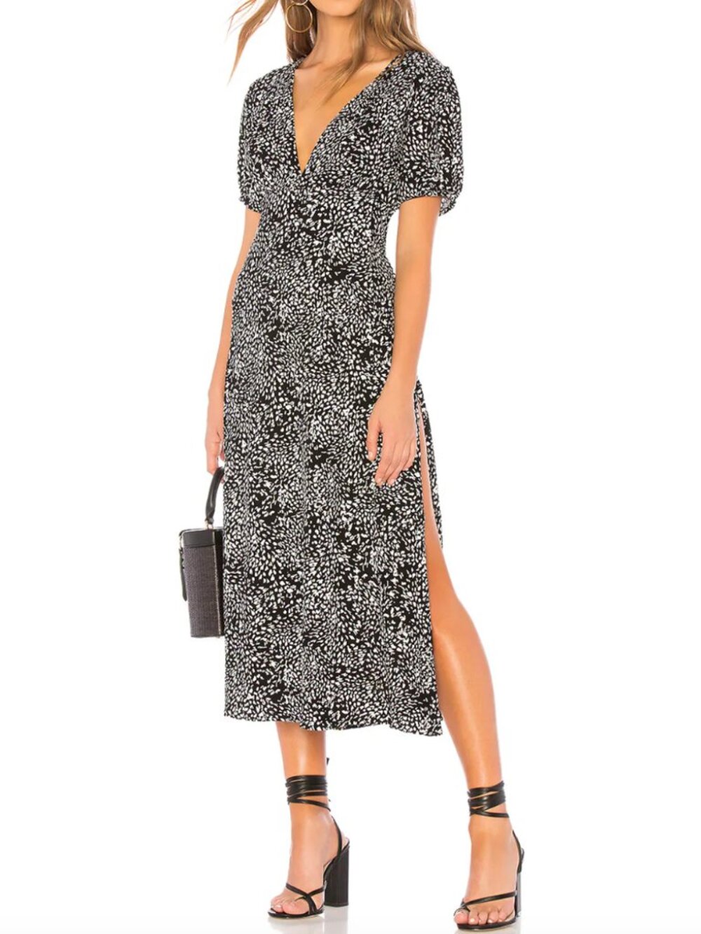 Free People Looking For Love Midi Dress Black Combo Animal Print Size 2
